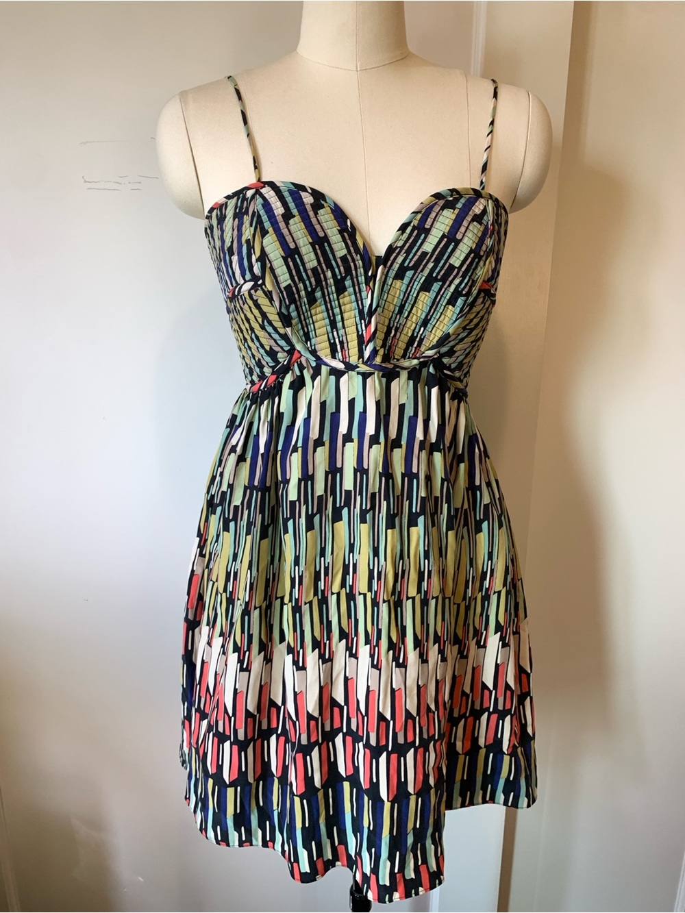 Parker Multicolor Geometric Sweetheart Mini Dress